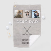 Serviette De Golf Rustic Wood Best Dad 3 Photo Collage Keepsake (En situation)