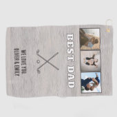 Serviette De Golf Rustic Wood Best Dad 3 Photo Collage Keepsake (Horizontal)