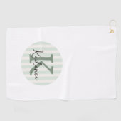Serviette De Golf Sage Green Charcoal Custom Striped Circle Monogram (Horizontal)