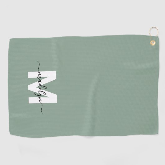 Serviette De Golf Sage Green Nom initial Monogramme (Horizontal)