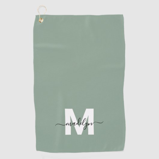 Serviette De Golf Sage Green Nom initial Monogramme (Devant)