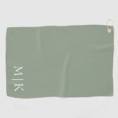 Serviette De Golf Sage vert et blanc | Monogramme moderne (Horizontal)