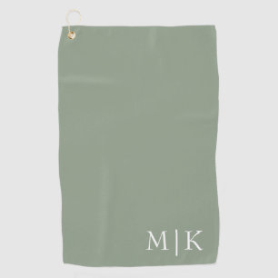 Serviette De Golf Sage vert et blanc   Monogramme moderne
