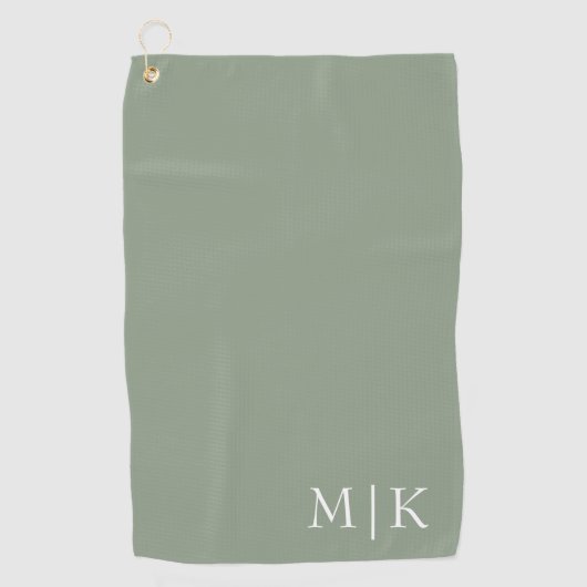 Serviette De Golf Sage vert et blanc | Monogramme moderne (Devant)
