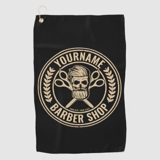 Serviette De Golf Salon de coiffure personnalisé Skull Rockabilly (Devant)