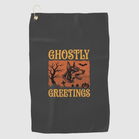 Serviette De Golf Salutations Fantomatiques Halloween Doberman Cimet (Devant)