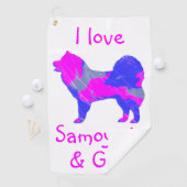 Serviette De Golf Samoyé mignon chien rose Silhouette Monogramme (En situation)
