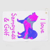 Serviette De Golf Samoyé mignon chien rose Silhouette Monogramme (Horizontal)