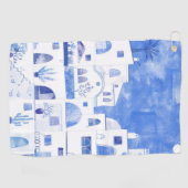 Serviette De Golf Santorin Oia Ile grecque Aquarelle Townscape (Horizontal)
