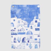 Serviette De Golf Santorin Oia Ile grecque Aquarelle Townscape (Devant)