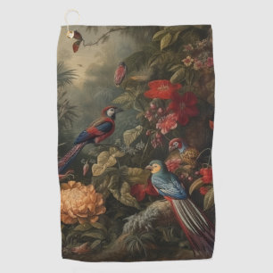Serviette De Golf Scène botanique vintage oiseaux fleurs au paradis