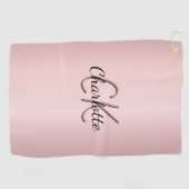 Serviette De Golf Script de nom de monogramme rose (Horizontal)