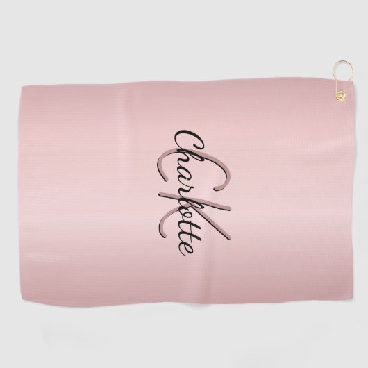 Serviette De Golf Script de nom de monogramme rose (Horizontal)