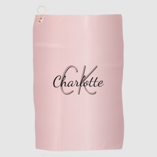 Serviette De Golf Script de nom de monogramme rose (Devant)