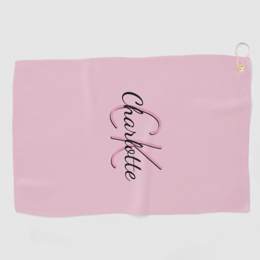 Serviette De Golf Script de nom de monogramme rose (Horizontal)