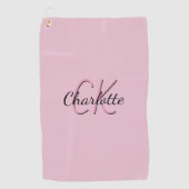 Serviette De Golf Script de nom de monogramme rose (Devant)