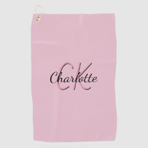 Serviette De Golf Script de nom de monogramme rose
