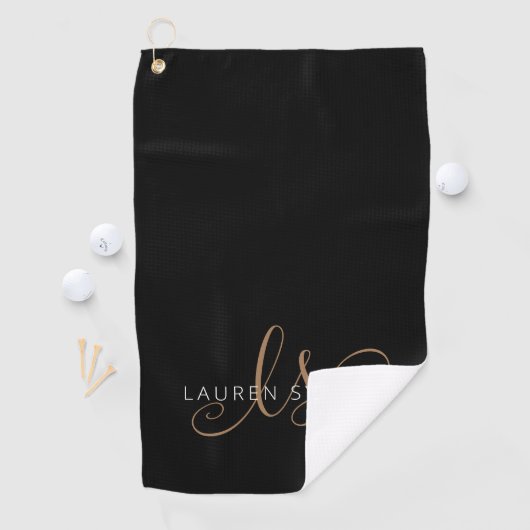 Serviette De Golf Script féminin Black Gold moderne Monogramme (En situation)