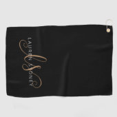 Serviette De Golf Script féminin Black Gold moderne Monogramme (Horizontal)
