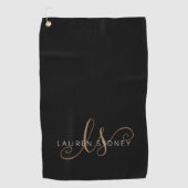 Serviette De Golf Script féminin Black Gold moderne Monogramme (Devant)