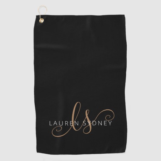 Serviette De Golf Script féminin Black Gold moderne Monogramme (Devant)