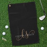 Serviette De Golf Script féminin Black Gold moderne Monogramme<br><div class="desc">Serviette de golf Monogrammée Black Gold Feminine Script moderne. Personnalisez facilement cette serviette de golf moderne et élégante avec votre monogramme et votre nom personnalisés.</div>