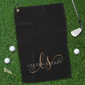 Serviette De Golf Script féminin Black Gold moderne Monogramme