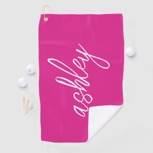 Serviette De Golf Script manuscrit rose chaud Monogramme (En situation)