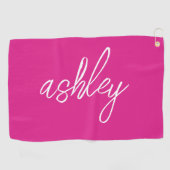 Serviette De Golf Script manuscrit rose chaud Monogramme (Horizontal)