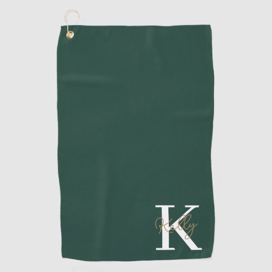Serviette De Golf Script moderne Emerald Green Monogram (Devant)