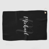 Serviette De Golf Script moderne Monogramme personnalisé et nom noir (Horizontal)