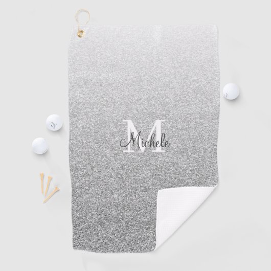 Serviette De Golf Script Monogramme Pailleté Argent Féminin (En situation)