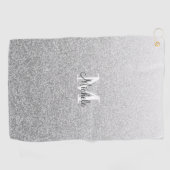 Serviette De Golf Script Monogramme Pailleté Argent Féminin (Horizontal)