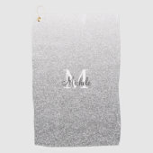 Serviette De Golf Script Monogramme Pailleté Argent Féminin (Devant)