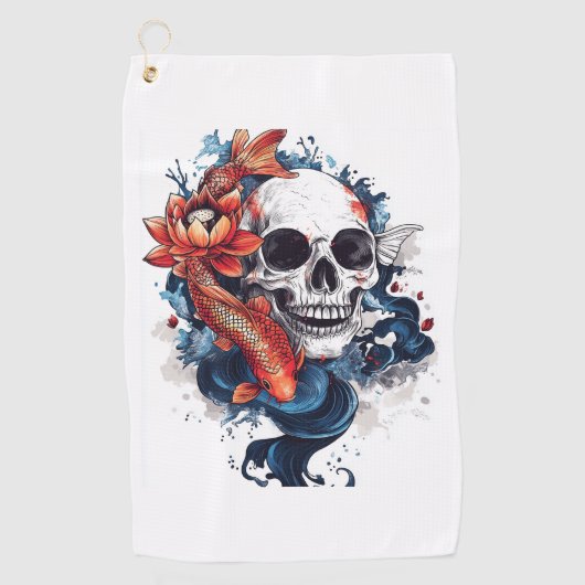 Serviette De Golf Sérénité du crâne et de Koi (Devant)