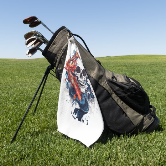 Serviette De Golf Sérénité du crâne et de Koi (Vert)