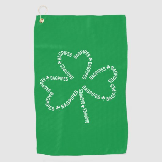 Serviette De Golf Shamrock de texte Bagpipes (Devant)