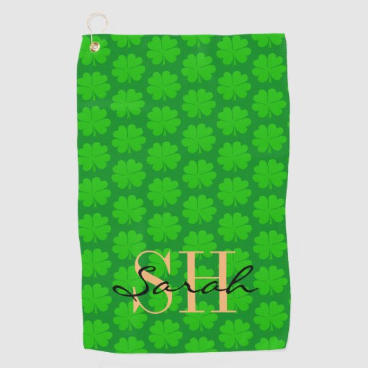 Serviette De Golf Shamrock & Lucky Clover feuille monogrammed / iris (Devant)