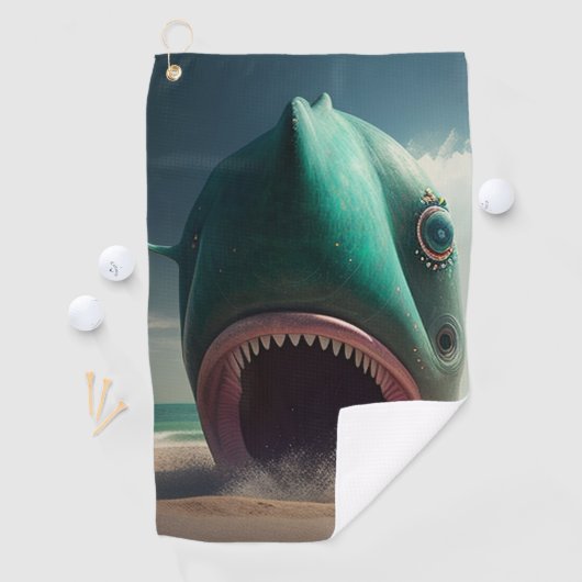 Serviette De Golf Shark sculpture on the beach (En situation)