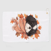 Serviette De Golf Shih Tzu Fall Dog Automne quitte Thanksgiving Copi (Horizontal)
