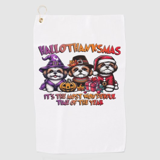 Serviette De Golf Shih Tzu Halloween Thanksgiving Noël Classique (Devant)