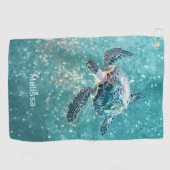 Serviette De Golf Shimmering Turquoise Sea Turtle | Coastal (Horizontal)