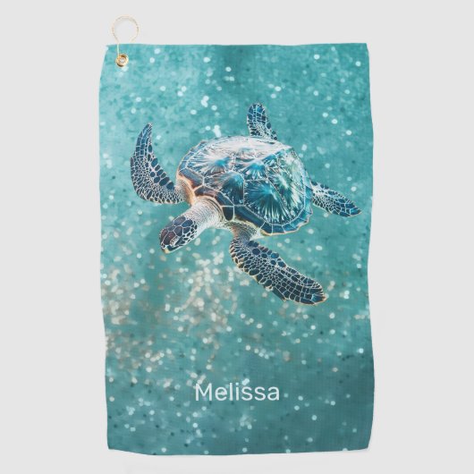 Serviette De Golf Shimmering Turquoise Sea Turtle | Coastal (Devant)