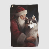 Serviette De Golf Sibérien Husky avec Noël Festif du Père Noël (Devant)