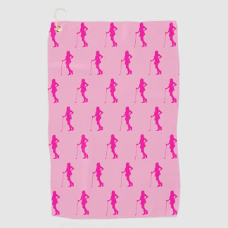 Serviette de golf silhouette de dame de golf rose