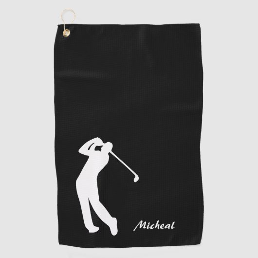 Serviette De Golf Silhouette de Golfeur Monogramme noir blanc (Devant)