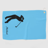 Serviette De Golf Silhouette de Golfo Monogramme noir bleu (Horizontal)