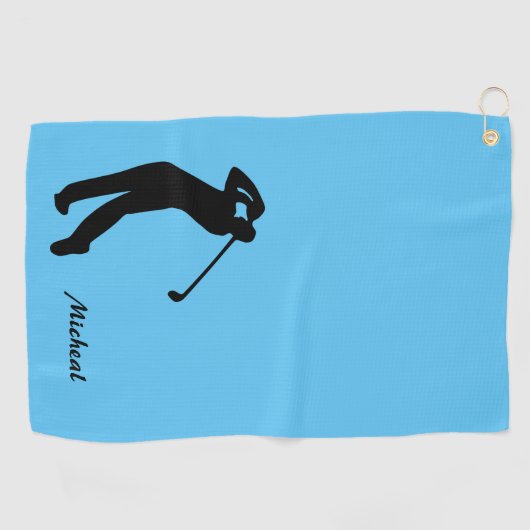 Serviette De Golf Silhouette de Golfo Monogramme noir bleu (Horizontal)
