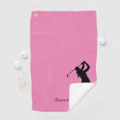 Serviette De Golf Silhouette de Lady Golfer Monogramme rose noir (En situation)