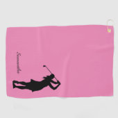 Serviette De Golf Silhouette de Lady Golfer Monogramme rose noir (Horizontal)